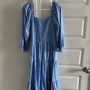 NWOT JCREW Tiered Smocked Midi Dress Periwinkle Blue WeddingGuest 100% cotton